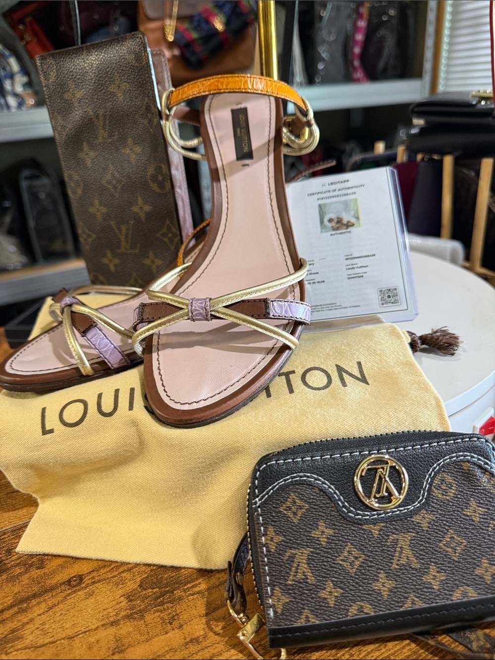 Louis Vuitton Pink and Gold Leather Strappy Sandals